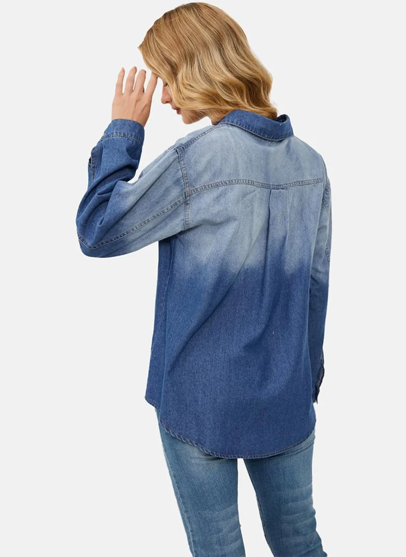 YUNIQEE Blue Regular Fit Spread Collar Long Sleeves Shirts
