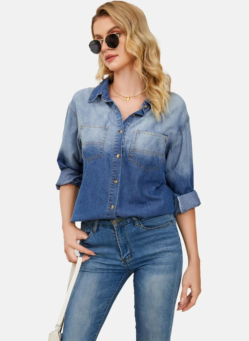 YUNIQEE Blue Regular Fit Spread Collar Long Sleeves Shirts