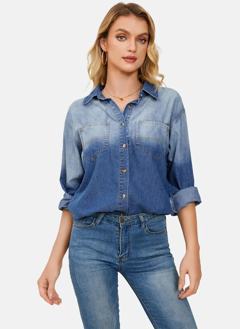 YUNIQEE Blue Regular Fit Spread Collar Long Sleeves Shirts