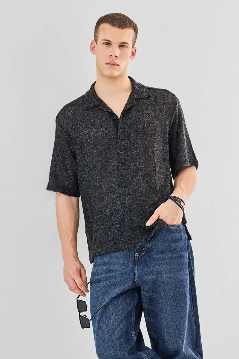 SNITCH Black Box Fit Crochet Shirt for Men | Best Price UAE
