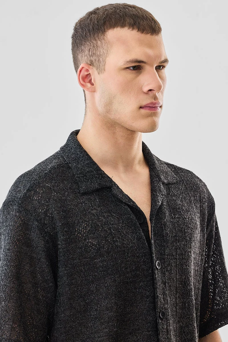 SNITCH Black Box Fit Crochet Shirt for Men | Best Price UAE