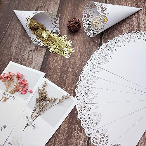 Xloey 102PCS Wedding Cones, Hollow Confetti Cones Laser Cut Hollow Heart Pattern Confetti Lace Paper Cones Bouquet Candy Gift Boxes Chocolate Bags for Party Wedding Favor White - Image 4