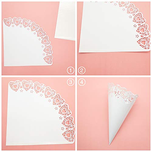 Xloey 102PCS Wedding Cones, Hollow Confetti Cones Laser Cut Hollow Heart Pattern Confetti Lace Paper Cones Bouquet Candy Gift Boxes Chocolate Bags for Party Wedding Favor White - Image 2