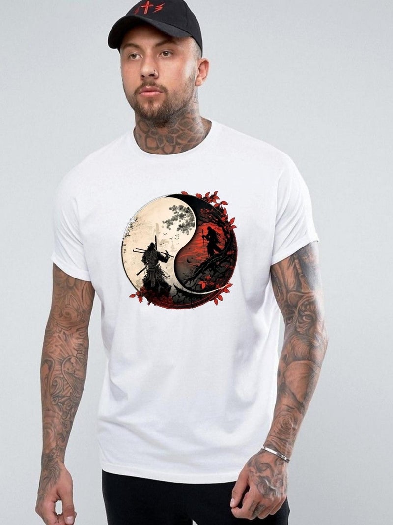 Tbas Yin Yang Design Cotton Oversize T-Shirt. Yin Yang and Samurai Themed Unisex T-Shirt - Image 3