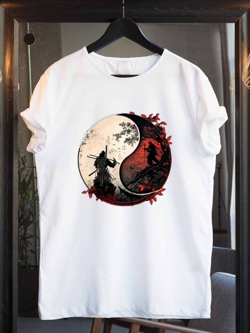 Tbas Yin Yang Design Cotton Oversize T-Shirt. Yin Yang and Samurai Themed Unisex T-Shirt - Image 1