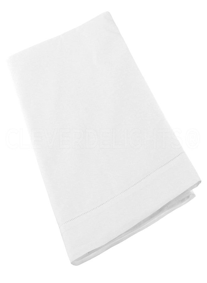 CleverDelights White Hemstitch Square Tablecloth - 60 x 60 Inch - 55/45 Linen Cotton Blend - Image 5