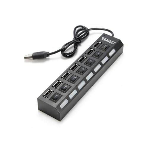 DTOL 7-Port USB Hub with ON/Off Switch, Black - Image 1