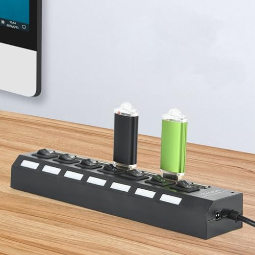 DTOL 7-Port USB Hub with ON/Off Switch, Black - Image 3