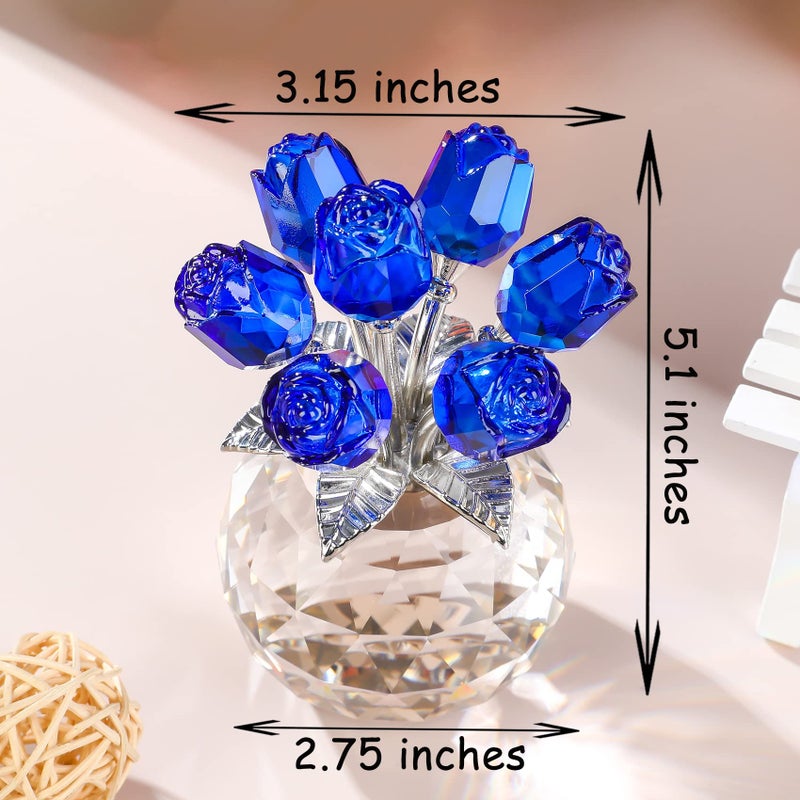 Movdyka Blue Rose Flower Crystal Figurine with Vase  Bouquet Flowers Ornament Gifts for Wife Girlfriend Women   Handmade Crystal Flower Collectible Home Table Decor for Valentine's Day Wedding Anniversary - Image 3