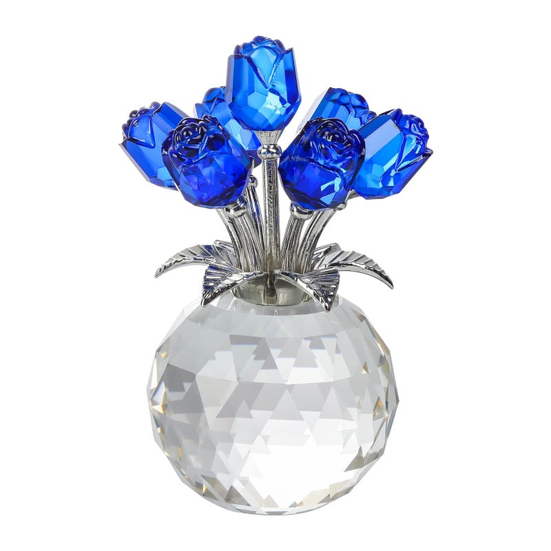 Movdyka Blue Rose Flower Crystal Figurine with Vase  Bouquet Flowers Ornament Gifts for Wife Girlfriend Women   Handmade Crystal Flower Collectible Home Table Decor for Valentine's Day Wedding Anniversary - Image 1