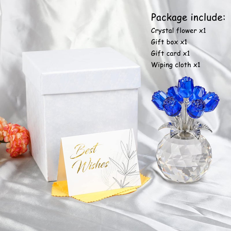 Movdyka Blue Rose Flower Crystal Figurine with Vase  Bouquet Flowers Ornament Gifts for Wife Girlfriend Women   Handmade Crystal Flower Collectible Home Table Decor for Valentine's Day Wedding Anniversary - Image 5