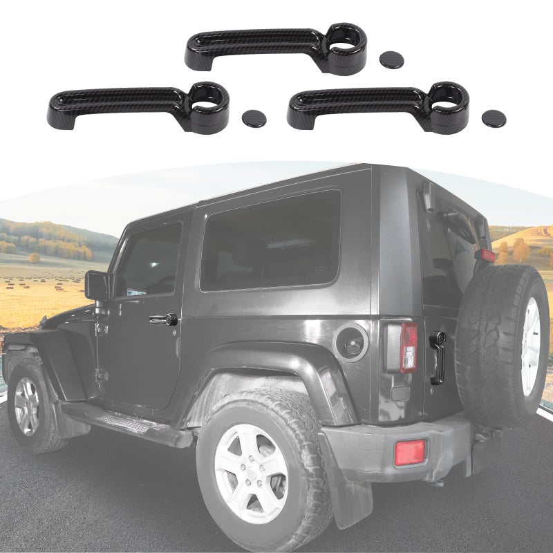 JOSHELA for Jeep JK Door Handle Cover Trim Carbon Fiber for Jeep Wrangler JK 2DR 20072017 Black ABS Carbon Fiber Exterior Accessories 3pcs