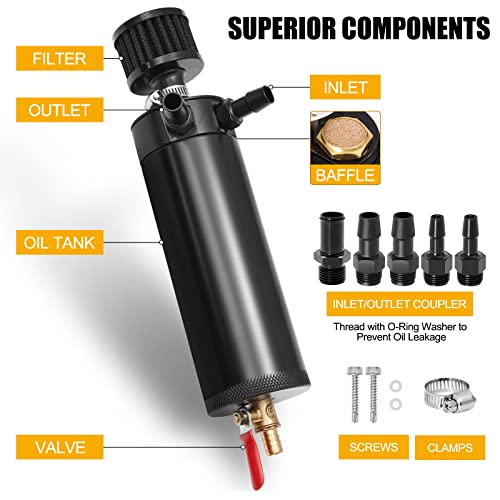 TEMSONE Universal 2 Port Aluminum 750ml Baffled Oil Catch Can Reservoir Tank with Breather Filter and Drain Valve - Image 4