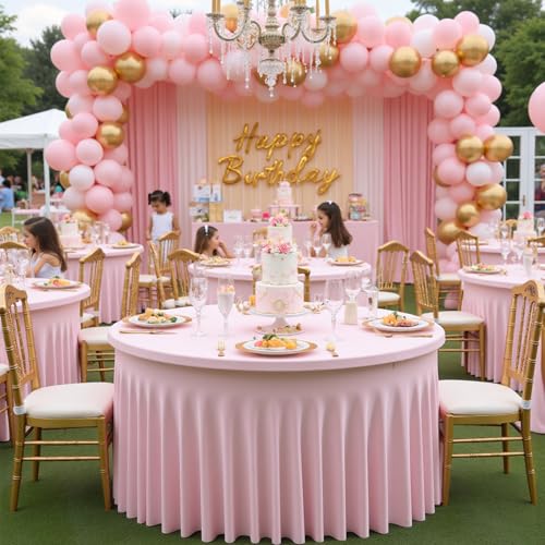 Htper 6 Pack Spandex Pink Round Tablecloth for 60in Table, Stretchy 120inch Fitted Tablecloths 5ft, Wrinkle Free Round Tablecovers Skirt for Wedding Birthday Parties Banquet - Image 5