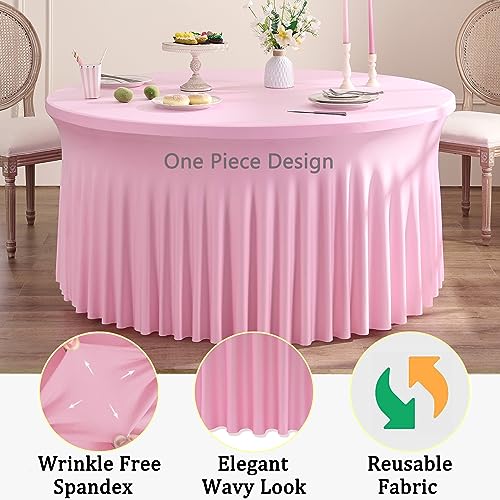 Htper 6 Pack Spandex Pink Round Tablecloth for 60in Table, Stretchy 120inch Fitted Tablecloths 5ft, Wrinkle Free Round Tablecovers Skirt for Wedding Birthday Parties Banquet - Image 4