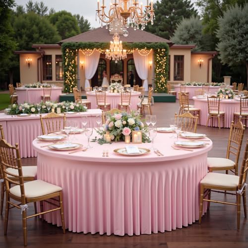 Htper 6 Pack Spandex Pink Round Tablecloth for 60in Table, Stretchy 120inch Fitted Tablecloths 5ft, Wrinkle Free Round Tablecovers Skirt for Wedding Birthday Parties Banquet - Image 3