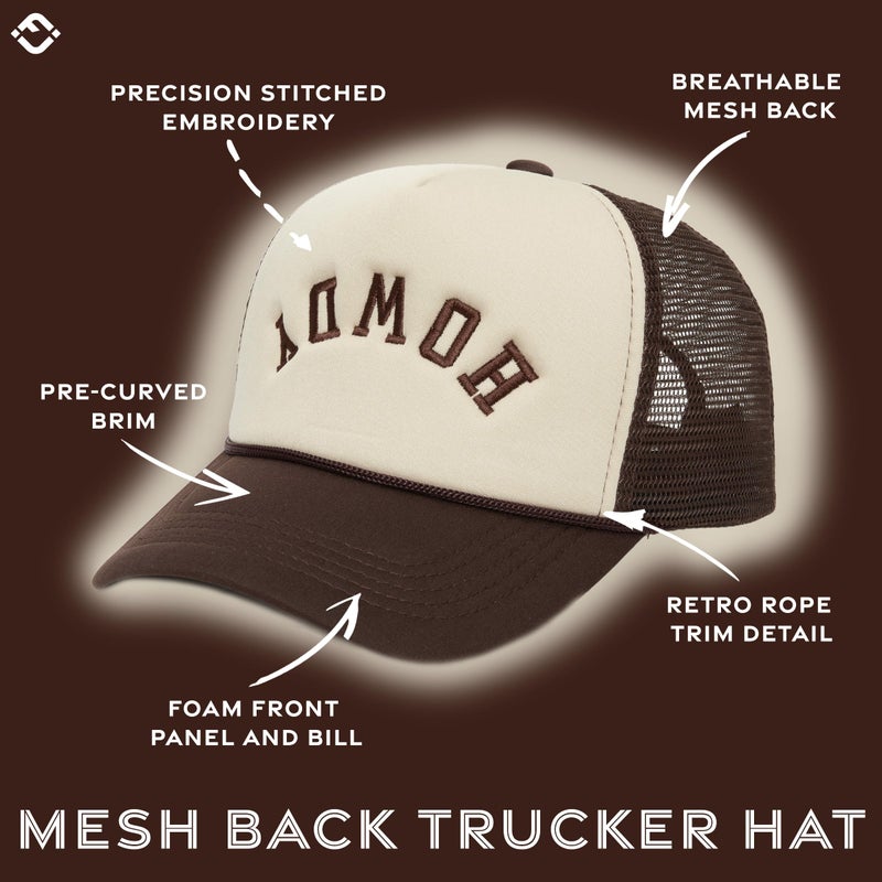 Funky Junque Foam Trucker Hat â€“ Funny Mesh Back Baseball Cap for Men & Women, Cowboy Chic Party Hat, Trendy Womens Trucker Hats - Howdy (Upside Down) - Brown/Beige - Image 4