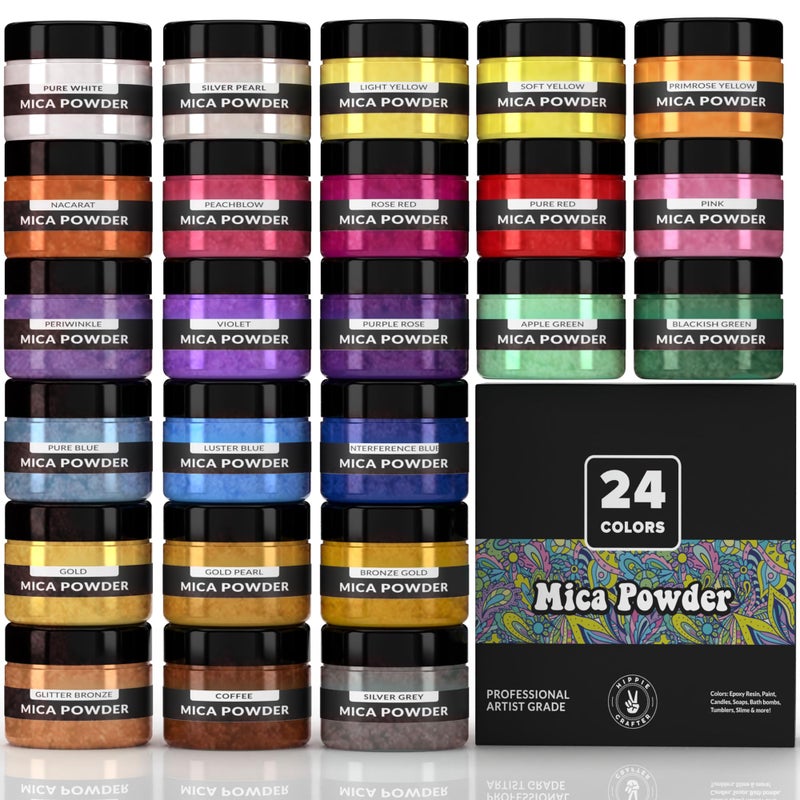 HIPPIE CRAFTER Pigment Powder for Epoxy Resin 24 Pastel Colors Mica Powder for Candle Dye Bath Bomb Coloring Soap Making Resin Pigment Metallic Pearl Soap Dye for Candle Making