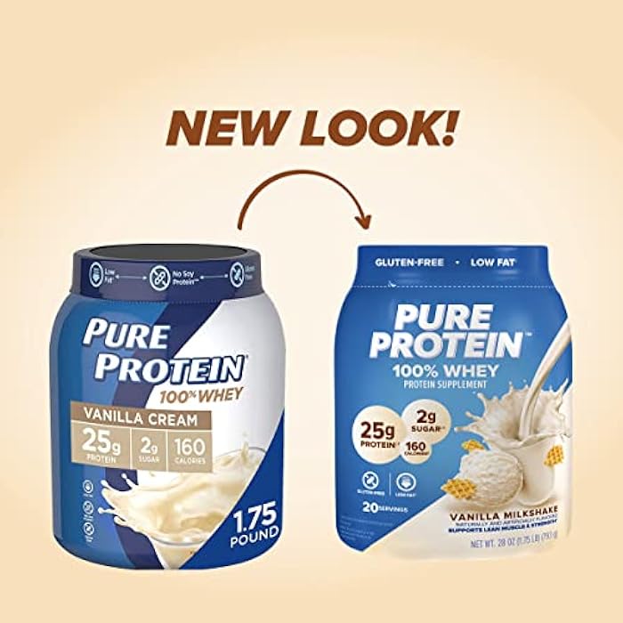 Pure Protein Powder, Whey, High Protein, Low Sugar, Gluten Free, Vanilla Cream, 1.75 lbs - Image 2