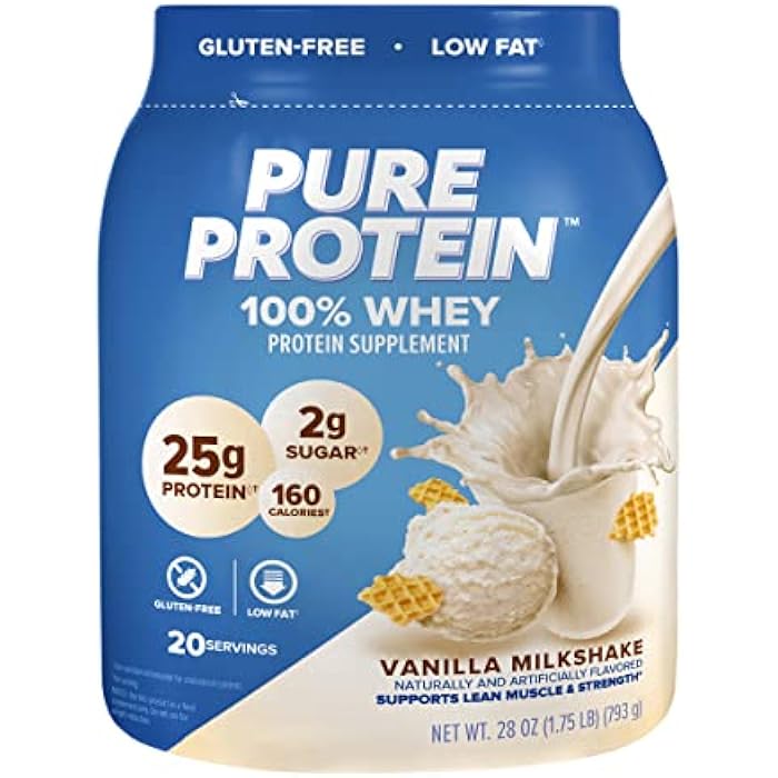 Pure Protein Powder, Whey, High Protein, Low Sugar, Gluten Free, Vanilla Cream, 1.75 lbs - Image 1
