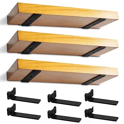 YMDparts Floating Shelf Brackets Heavy Duty Industrial L Shelf Bracket 1/5 Inch Thick Premium Solid Steel Shelf Supports, Black Rustic Wall Brackets for Shelves - 5 Inch Floating Shelves Hardware (6 Pack) - Image 1