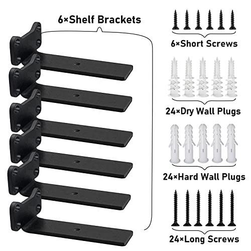 YMDparts Floating Shelf Brackets Heavy Duty Industrial L Shelf Bracket 1/5 Inch Thick Premium Solid Steel Shelf Supports, Black Rustic Wall Brackets for Shelves - 5 Inch Floating Shelves Hardware (6 Pack) - Image 5
