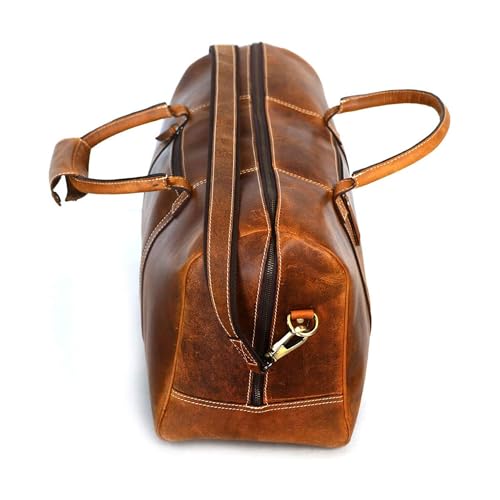 KomalC Duffel Bags for Men and Women Full Grain Leather Travel Overnight Weekend Bags, Sports Gym Duffel (20 Inch) - Image 2