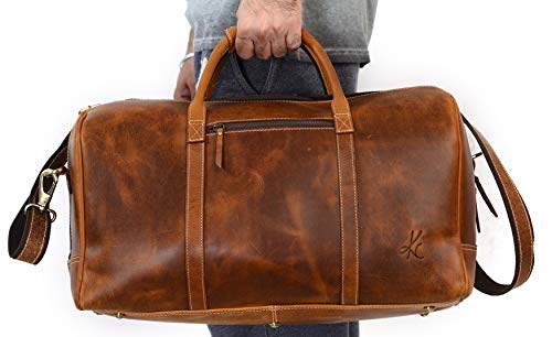 KomalC Duffel Bags for Men and Women Full Grain Leather Travel Overnight Weekend Bags, Sports Gym Duffel (20 Inch) - Image 5