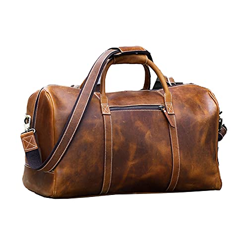 KomalC Duffel Bags for Men and Women Full Grain Leather Travel Overnight Weekend Bags, Sports Gym Duffel (20 Inch) - Image 1