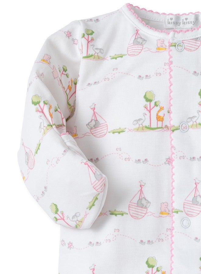 Kissy Kissy Baby Girls Noah's Print Snap Front Footie Pajamas, Pink, Newborn - Image 2