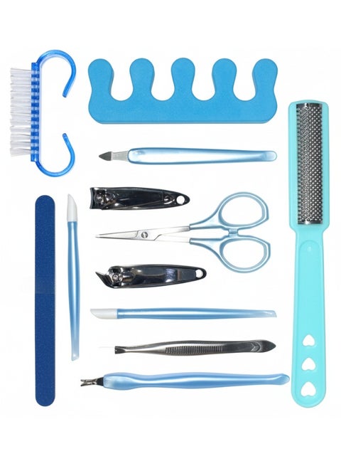 Pedicure Set 11 Pcs – Professional Nail Care Kit with Nail File, Ear Spoon, Scraper, Skin Fork, Eyebrow Clip, Beauty Tweezers, Nail Clippers, and Beauty Scissors for Manicure & Pedicure
