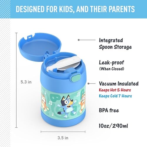 THERMOS FUNTAINER Insulated Food Jar, 10 Ounce, Kid Friendly Food Jar with Foldable Spoon, Bluey - Image 2