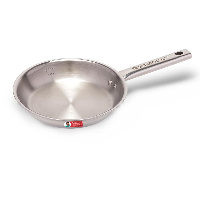 Wonderchef Stella Triply Stainless Steel Fry Pan | 24 cm, 1.7 litres | Compatible with Gas Stove, Induction, Ceramic Cooktop | Non-Toxic | Uniform Heating | Heavy-Duty Handle | 10-Year Warranty - Image 1