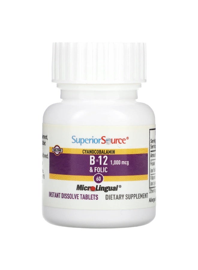 Superior Source, Cyanocobalamin B-12  & Folic Acid, 60 MicroLingual Instant Dissolve Tablets (Packaging may vary) - Image 3