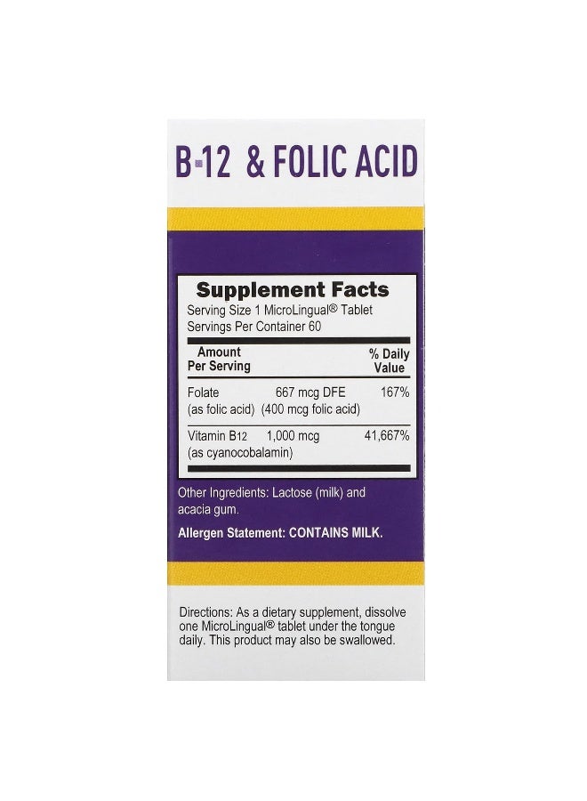 Superior Source, Cyanocobalamin B-12  & Folic Acid, 60 MicroLingual Instant Dissolve Tablets (Packaging may vary) - Image 2