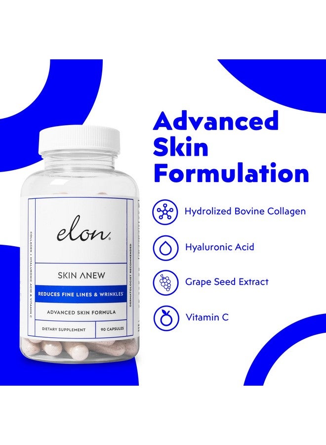 Elon بشرة جديدة مع الكولاجين المهدرج وحمض الهيالورونيك ومضادات الأكسدة؛ مكمل مرطب ومضاد للشيخوخة لصحة البشرة النابضة (90 كبسولة) - Image 3