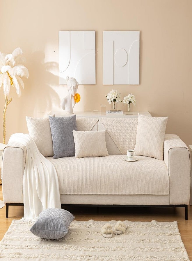 vctops Soft Chenille Sofa Couch Cover Solid Color Striped Weave Textured Sectional Couch Covers Washable Anti-Slip Sofa Slipcover for Dogs Pet, 1 Piece/Not All Set (Cream,27"x27") - Image 4