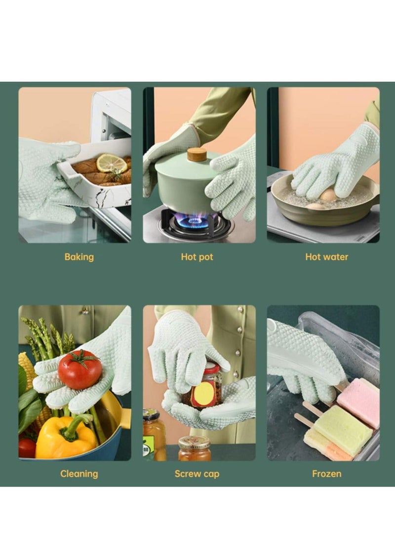 Oven Mitts,  Professional Heat Resistant Gloves Non-Slip Hand Protective Cooking Gloves Silicone and Cotton Double-Layer Heat Resistant Glove Silicone Gloves Oven Gloves BBQ Gloves - Image 2