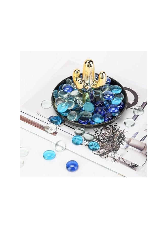 The Bros 100PCS Premium Blue Mixed Color Flat Gems Decorative Glass Stones Vase Filler Beads Table Scatter Decor，Flat Glass Marbles 1Lb - Image 5