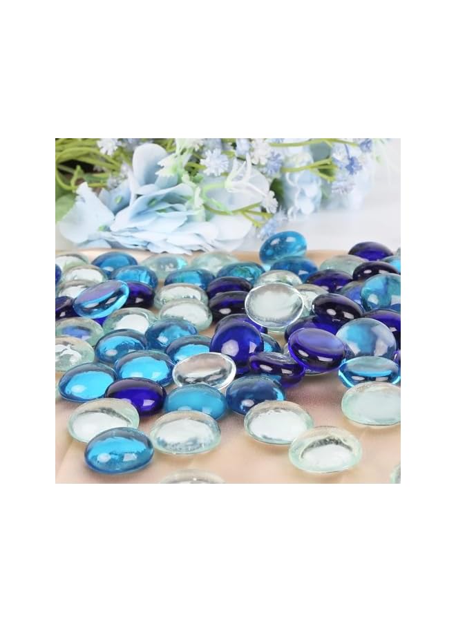 The Bros 100PCS Premium Blue Mixed Color Flat Gems Decorative Glass Stones Vase Filler Beads Table Scatter Decor，Flat Glass Marbles 1Lb - Image 3