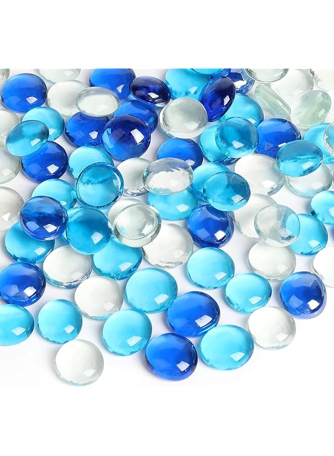 The Bros 100PCS Premium Blue Mixed Color Flat Gems Decorative Glass Stones Vase Filler Beads Table Scatter Decor，Flat Glass Marbles 1Lb - Image 1