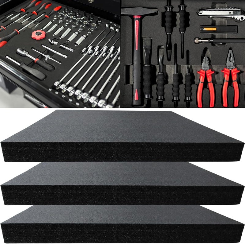 ONREVA Tool Box Foam 3Pack 22x18x2 inch, Foam Inserts for Cases, Polyethylene Tool Foam Sheets, Drawer Liner Foam, ToolBox Kaizen Organizer and Storage Tool Shadow - Image 1