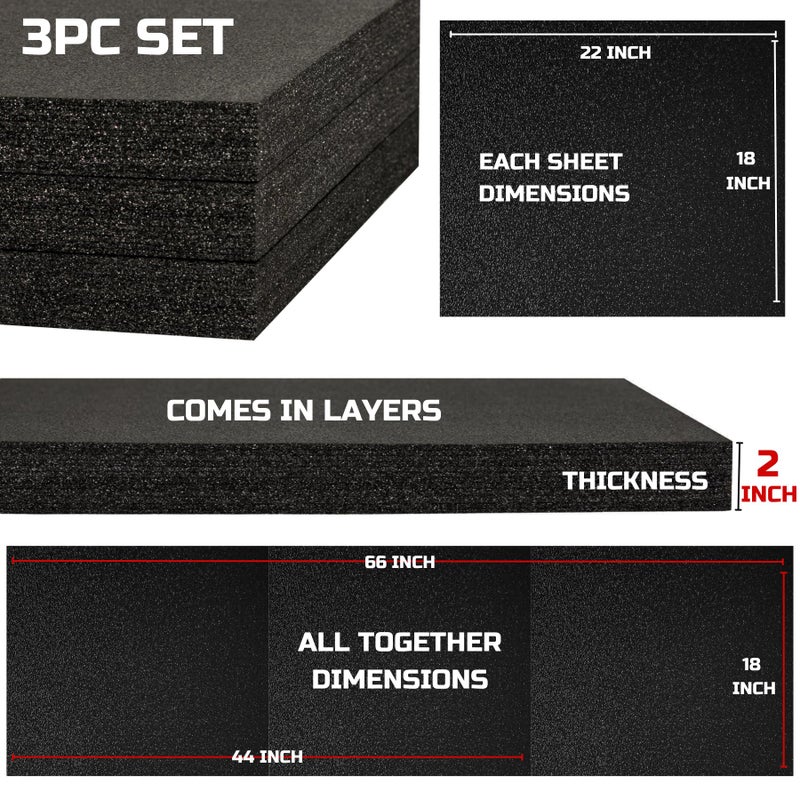 ONREVA Tool Box Foam 3Pack 22x18x2 inch, Foam Inserts for Cases, Polyethylene Tool Foam Sheets, Drawer Liner Foam, ToolBox Kaizen Organizer and Storage Tool Shadow - Image 2