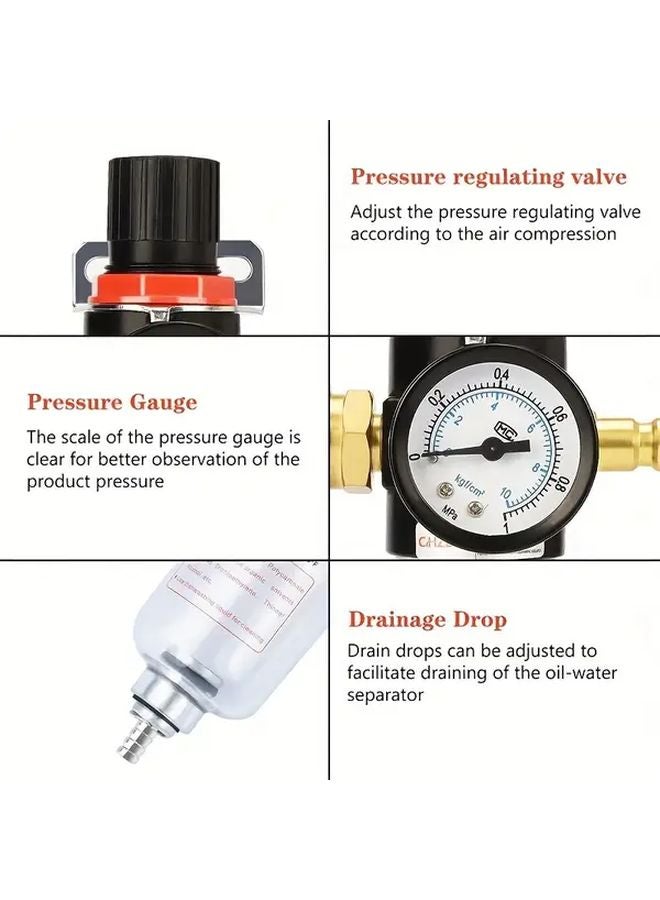 AR2000 Compressed Air Pressure Regulator With Water Separator Filter Gauge - Image 5