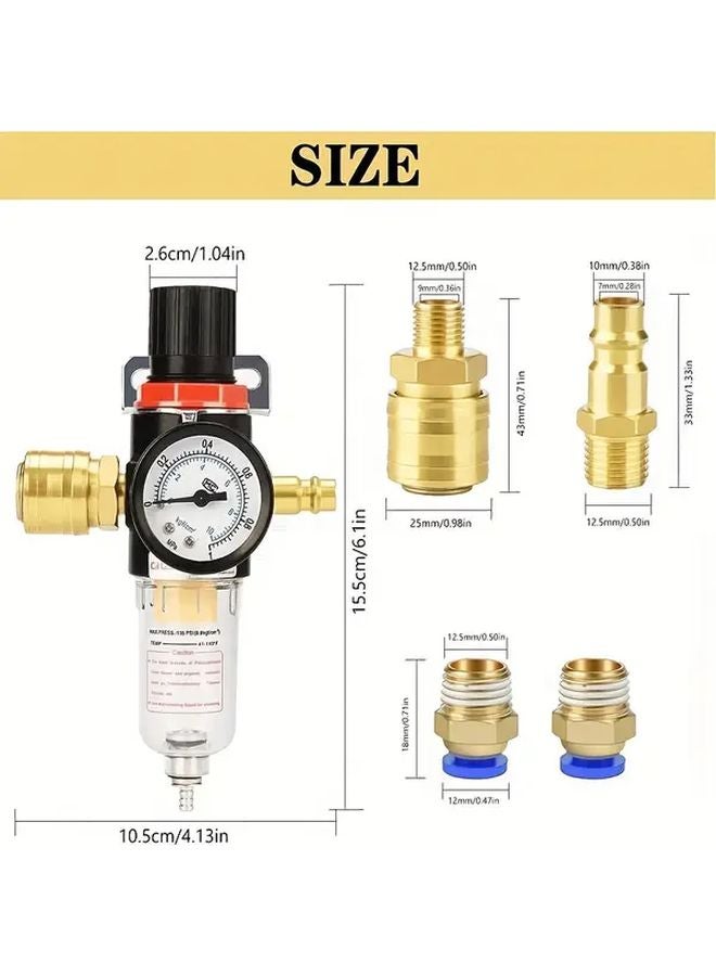 AR2000 Compressed Air Pressure Regulator With Water Separator Filter Gauge - Image 3