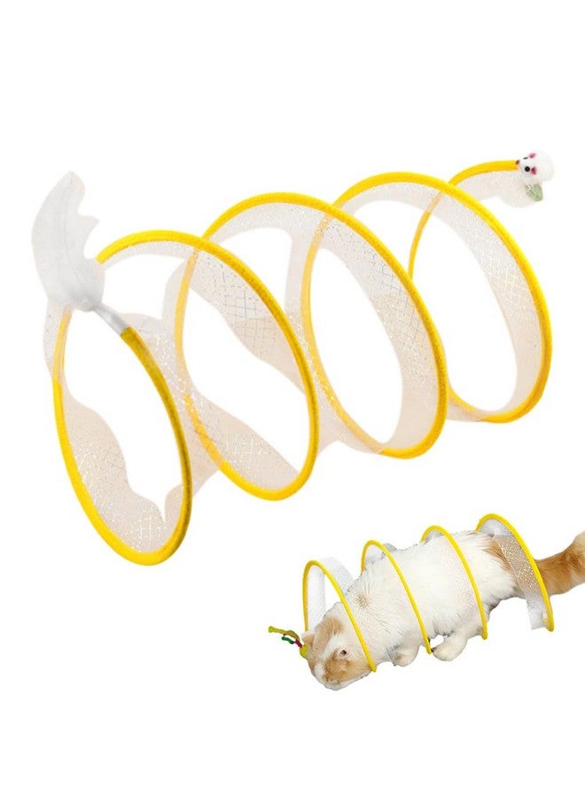 Qpets® Cat Tunnel for Indoor Cats, Elastic Spring Tunnel CatPlaying Toys with Feather Tail, Teaser Toy for Cat, Small Pet - Image 1