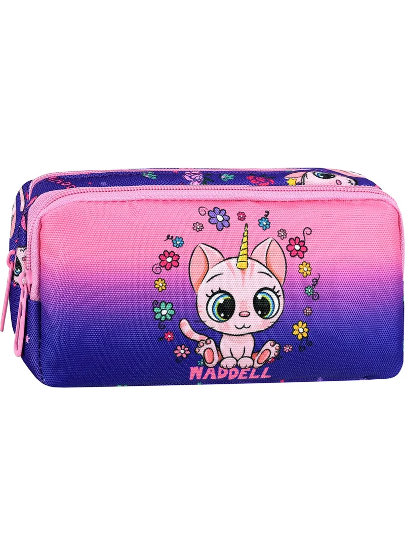 واديل Licensed Purple-Pink Cat Patterned Girl School Backpack, Lunch Bag and Pencil Case