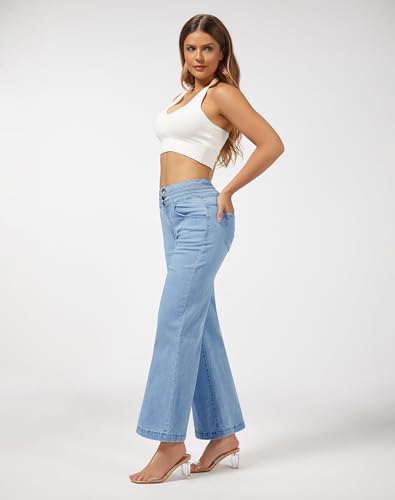 roswear Women's Wide Leg Petite Jeans High Waisted Stretchy Cropped Denim Pants Light Blue Medium - Image 4