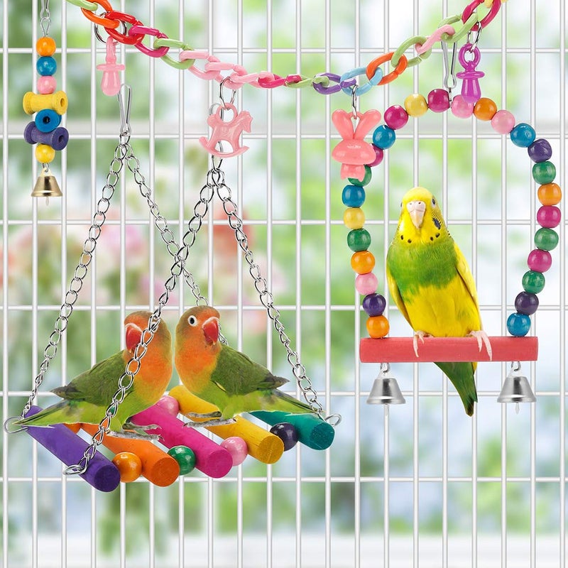 lovyoCoCo Bird Parakeet Toys,Swing Hanging Standing Chewing Toy Hammock Climbing Ladder Bird Cage Colorful Toys Suitable for Budgerigar, Parakeet, Conure, Cockatiel, Mynah, Love Birds, Finches - Image 3