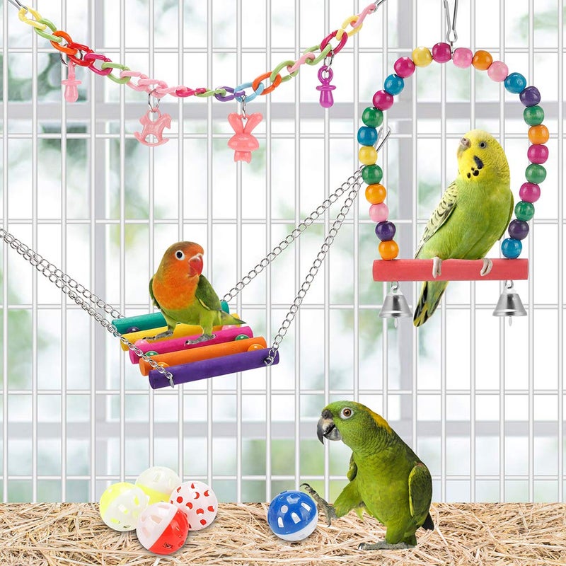 lovyoCoCo Bird Parakeet Toys,Swing Hanging Standing Chewing Toy Hammock Climbing Ladder Bird Cage Colorful Toys Suitable for Budgerigar, Parakeet, Conure, Cockatiel, Mynah, Love Birds, Finches - Image 5